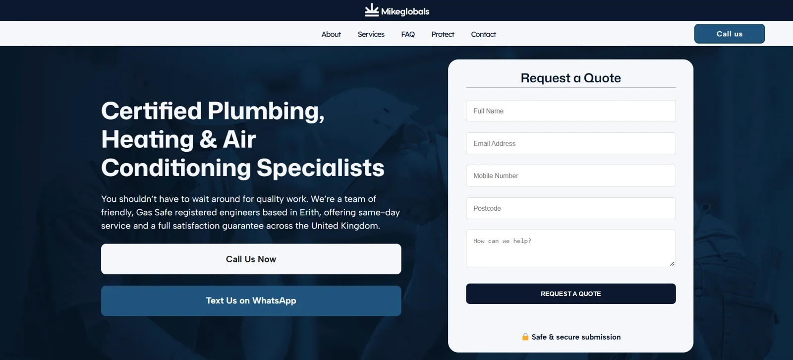 Service introduction with the quote enquiry form