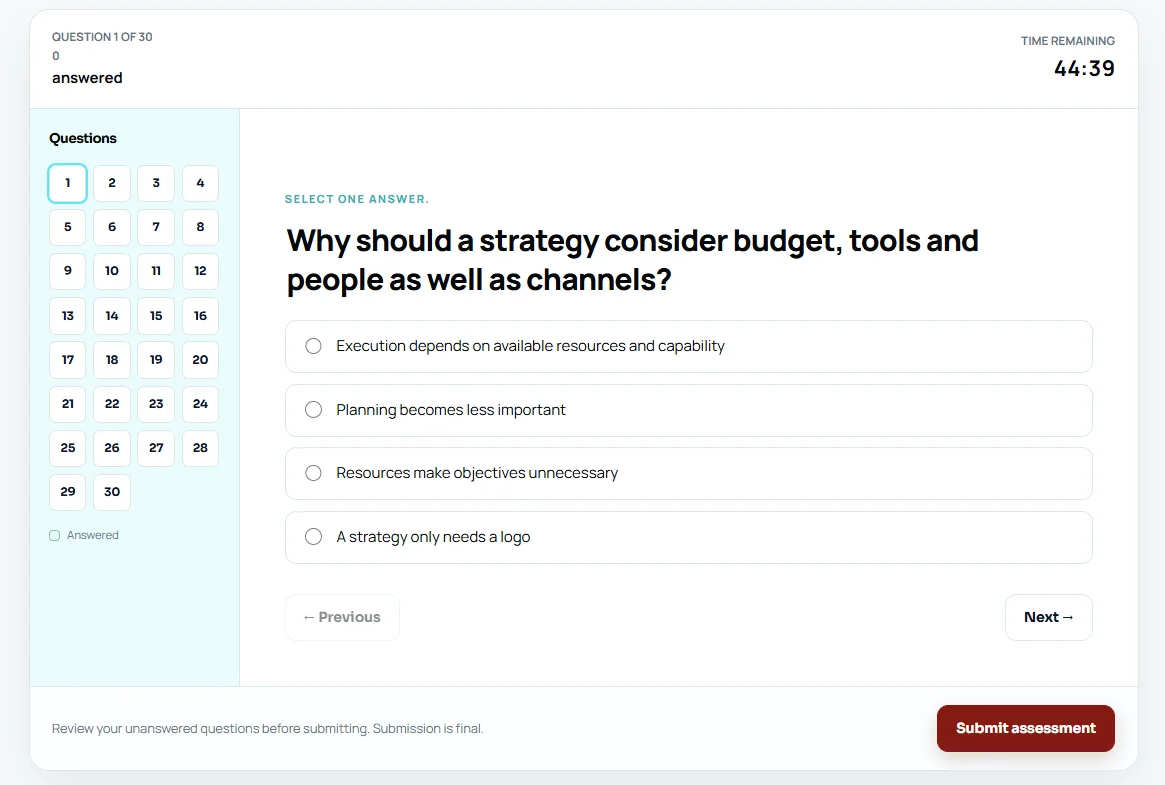 Exam question interface and question navigation